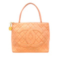 Authenticated (Good) Lambskin Orange Pre-Owned Tote Bag Women Leather Chanel Medallion Tote