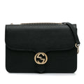 (Good) Authenticated G Leather Dollar Interlocking Crossbody Unisex Calf Gucci Medium Pre-Owned Bag Black