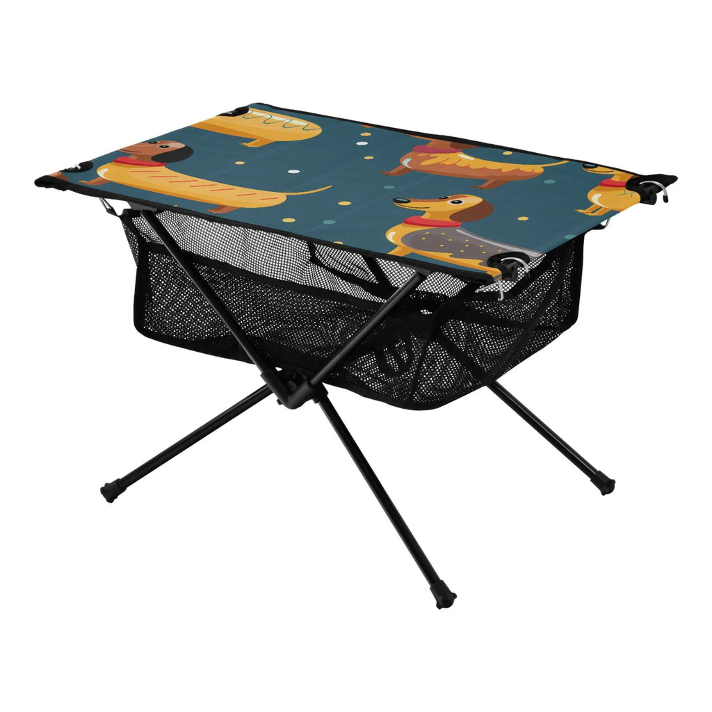 Outdoor Compact Dachshund Table Portable Bag Folding Storage Dogs Fishing Cartoon Picnic for Camping Table Table with BBQ Beach Travel