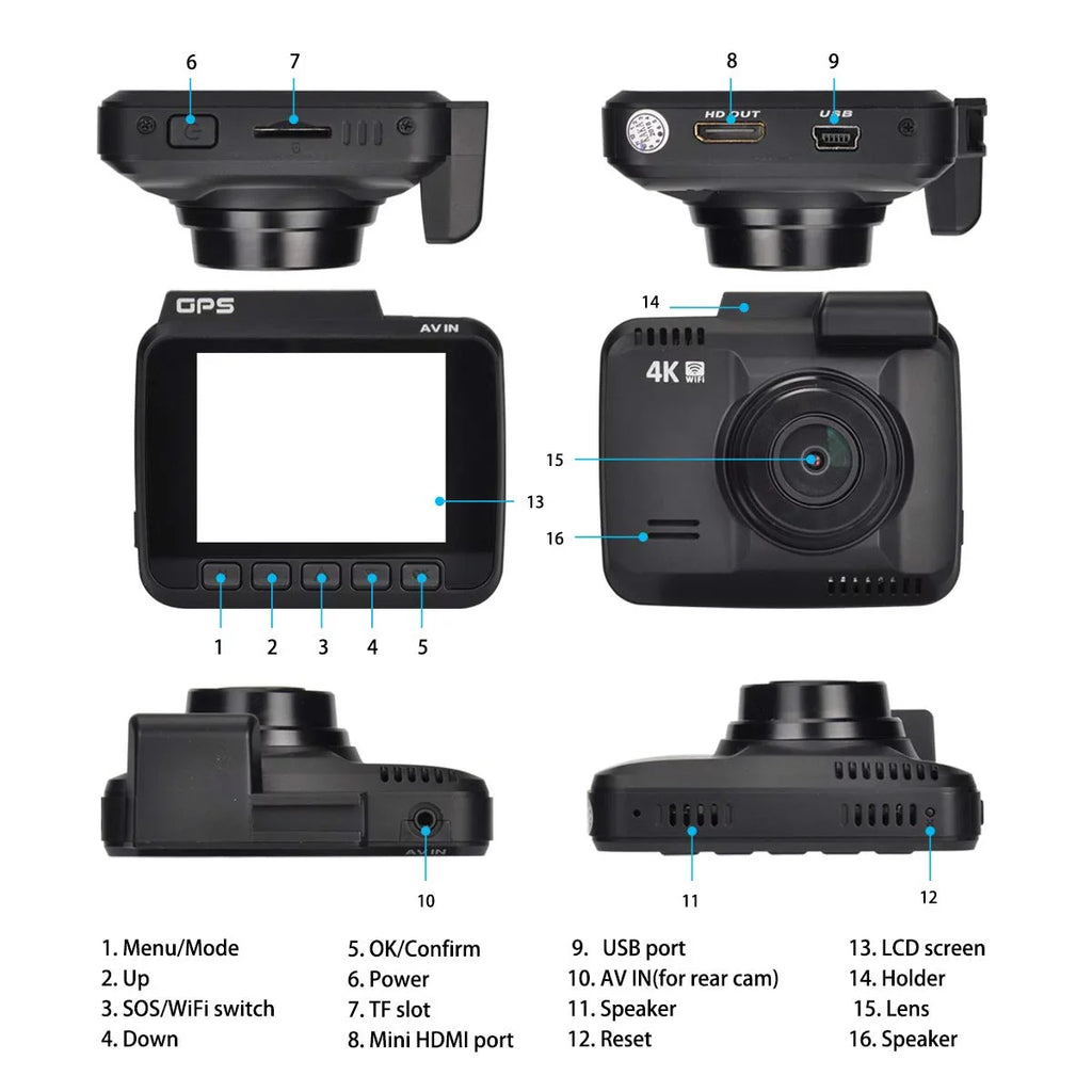 App Cam, G-Sensor, Record, Loop 2160P Motion WDR, Novatek Cam Car Dashboard Iseebiz Detect, Chip, 24FPS View, Parking Dash Wide Mode Built-in GPS, WiFi 150° Driving Angle, Recorder