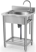 Single Steel with and Free Utility and Stainless Bathroom, Water Pipe Farmhouse for Cold Hot Ideal Standing Bowl Room, Laundry - Sink