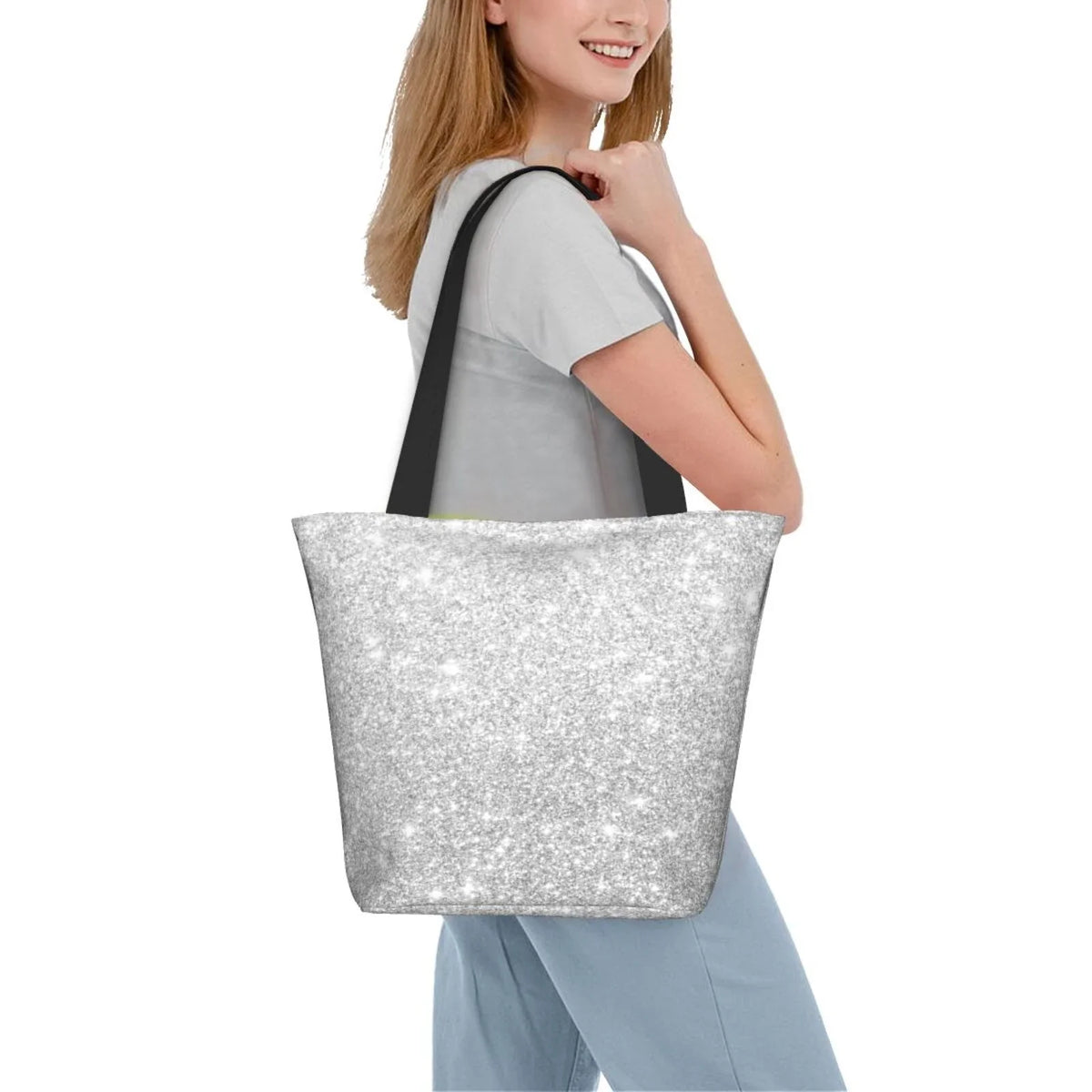 Glitter Women Handbag Tote Bag Bingfone Silver Casual Shoulder Shopping Ladies Bags