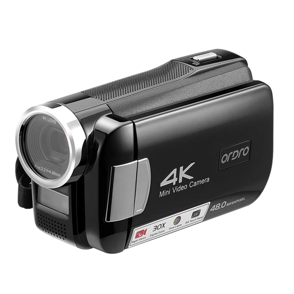 IPS Filmmaking Video 30X Digital Camcorder 48MP for Night Vision Vlogging Camera Touchscreen with 4K ORDRO AC2 IR Zoom