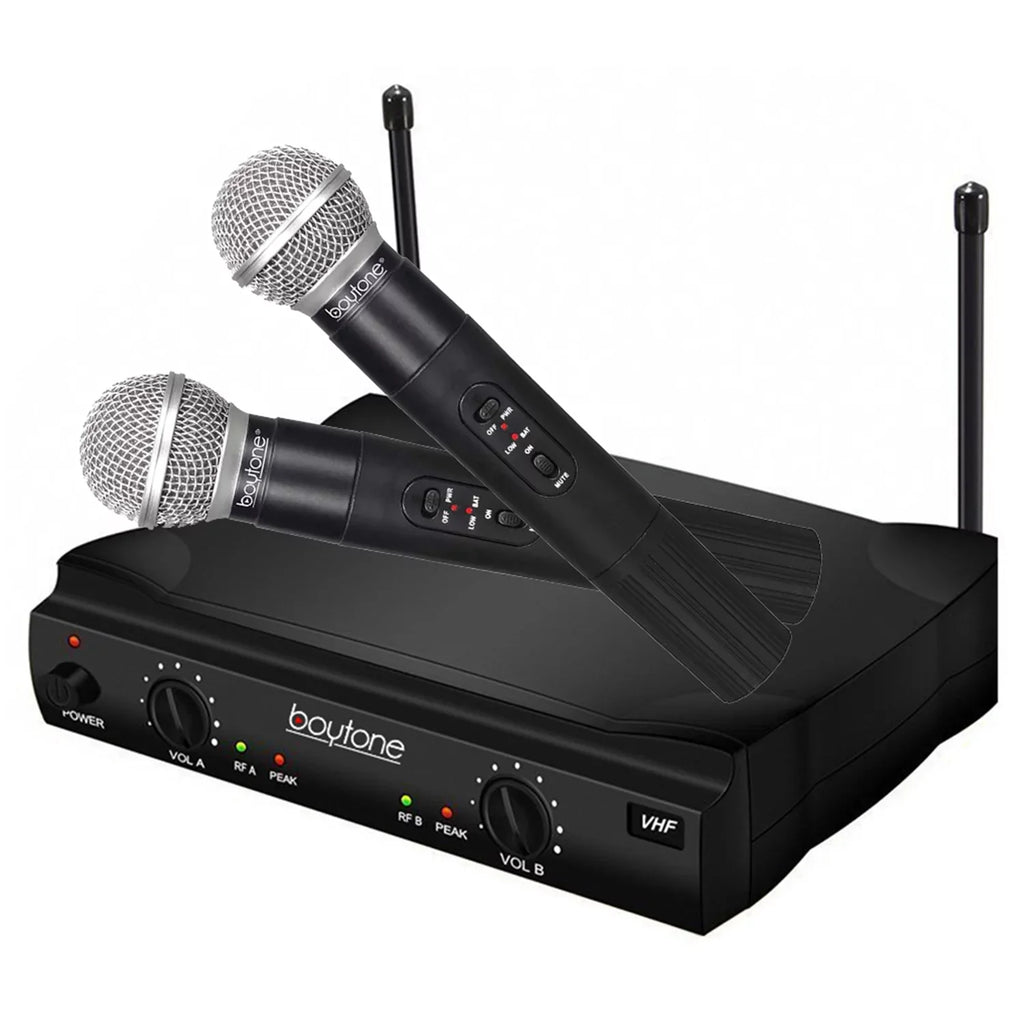 Dual BT-42VM VHF Mic System - Transmitter Receiver, Carrying DJ, Fixed Dual for Wireless Dynamic Boytone Karaoke, Wireless Handheld Channel Mics, Conference, Microphone Frequency 2 Church, Cases