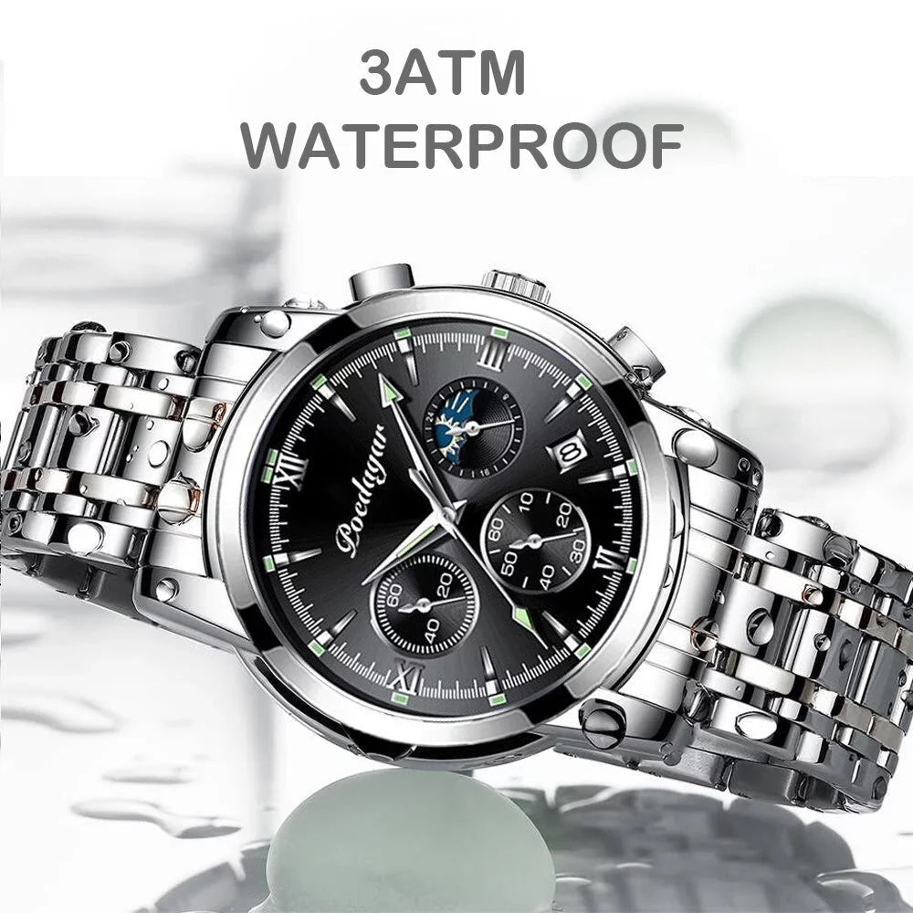 Male POEDAGAR Watch Clock Fashion Wristwatch Brand Mens Luxury Sport Waterproof Blue Quartz Leather Watches Top Casual