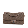 Bag Flap Unisex Suede Authenticated Small Shoulder Leather Double Classic Brown Pre-Owned Chanel