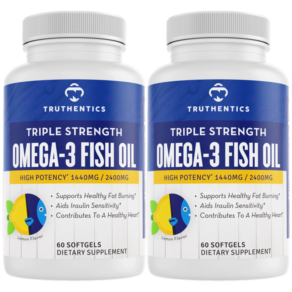'- 100% Sea-Harvested mg Omega 2400 DHA 120 Omega Softgels Lemon Strength (2 - Fish Fish Acids Oil Pack) Flavor Truthentics - - Fatty EPA Burpless High 3 Oil 3 Pure Triple