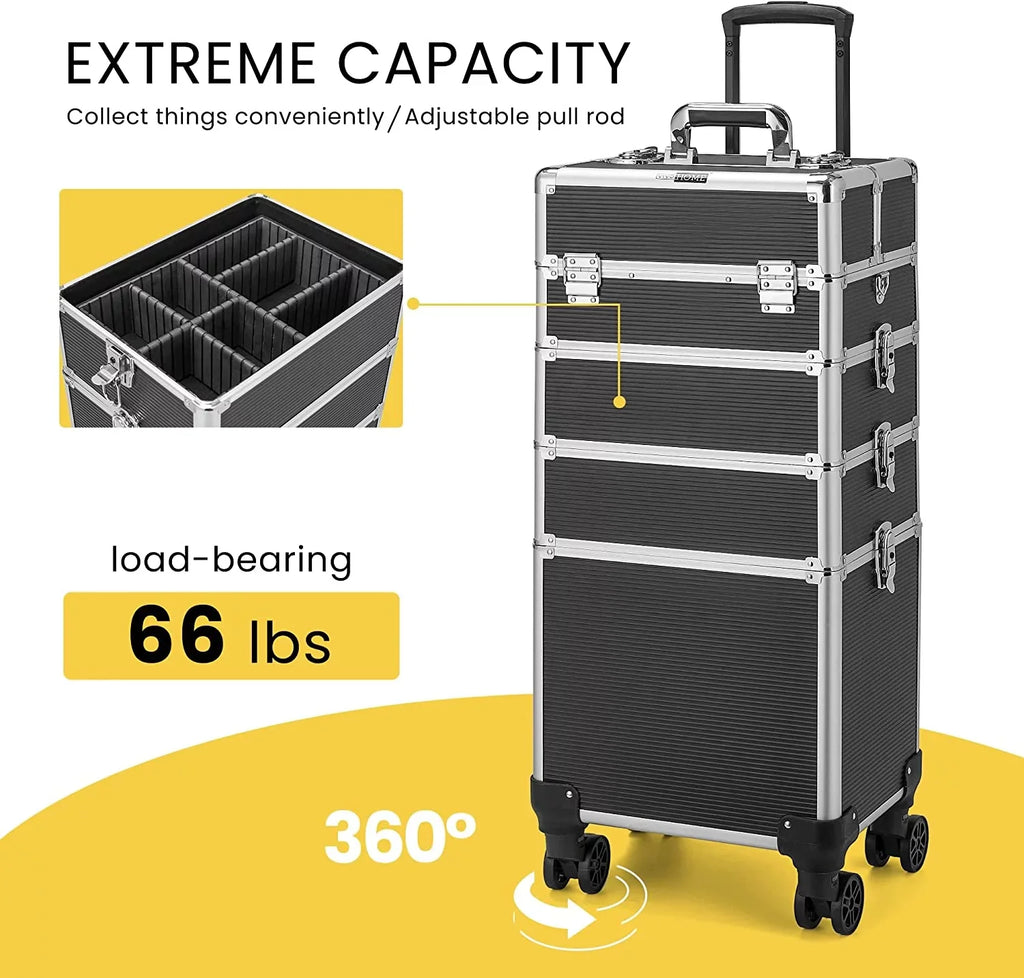 Makeup Straps Rolling Box Shoulder 1 2 Train Professional Case VIVOHOME in are Cosmetic Keys Aluminum not with Black(Cosmetic 4 Organizer Trolley included)