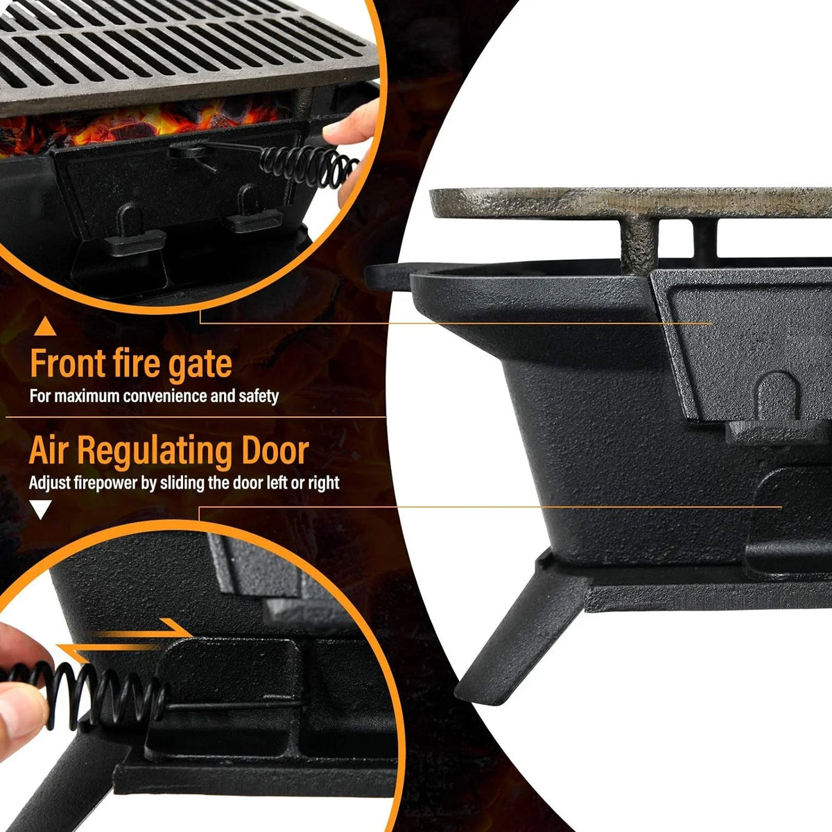 Regulating Fire Portable Picnic Grill Cooking Net, Cast Gate, Grilling Door, Patio Backyard Charcoal Perfect for Grill Camping with BBQ Air Grill Outdoor Hibachi Iron Double-sided Grill,