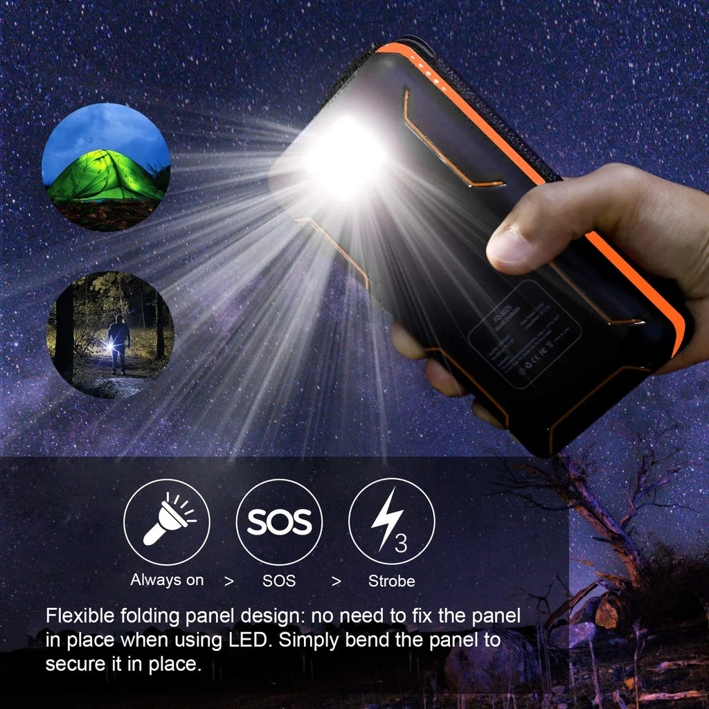 Bank Camping Hiking Charger 30000mAh (Orange) Solar Portsfor with 5V Solar 4 Portable Light Panels, LED SOLPOWBEN Dual USB Flashlight, Outdoor Power