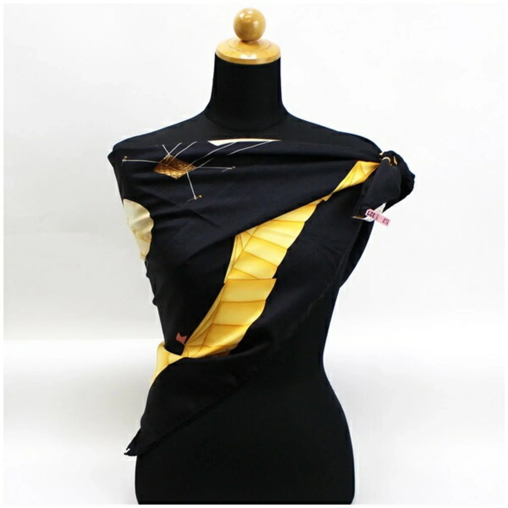Women's Muffler Balloon Pre-Owned Scarf (Good) Bvlgari BVLGARI Silk Pattern Tapestry Black