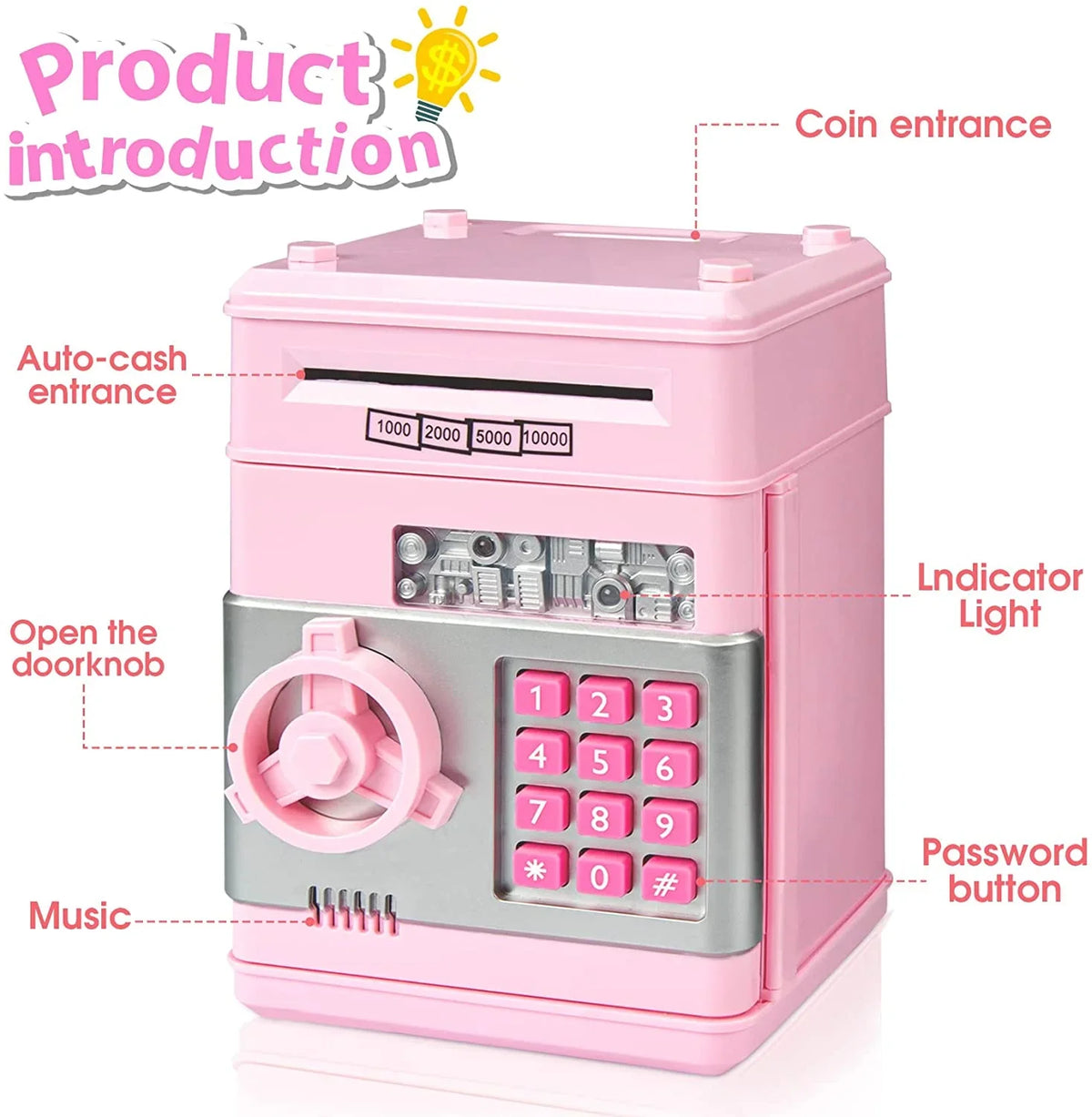 ATM (Pink/Silver) Toy Coin Kids Password Bank for ATM Boys Cash Adult Bank Gifts Electronic Savings Machine Real Money Box Safe Digital Money Girls Piggy Savings Kids Saving Mini