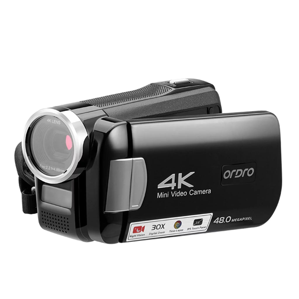IPS Filmmaking Video 30X Digital Camcorder 48MP for Night Vision Vlogging Camera Touchscreen with 4K ORDRO AC2 IR Zoom