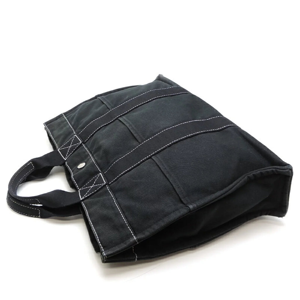 Ladies Canvas (Fair) Tote Hermes Black MM Cotton Pre-Owned Bag Deauville
