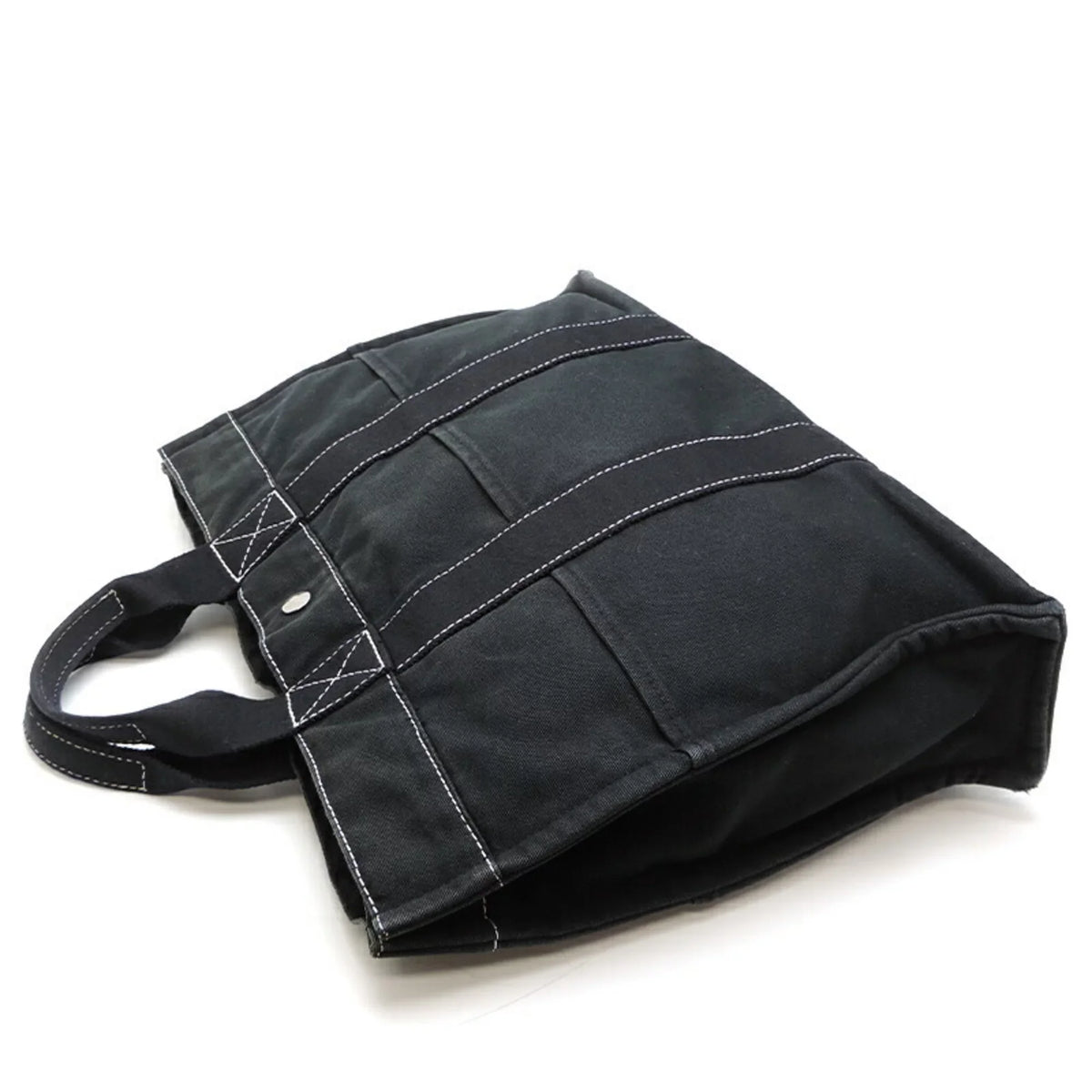 Ladies Canvas (Fair) Tote Hermes Black MM Cotton Pre-Owned Bag Deauville