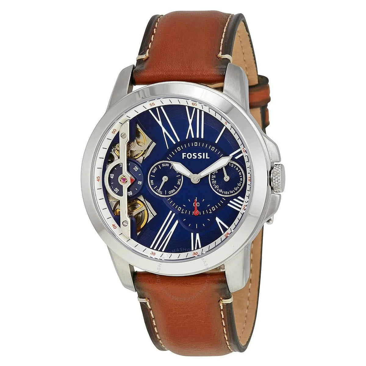 ME1161 Dress Automatic Leather Fossil Men's Silver Grant Watch