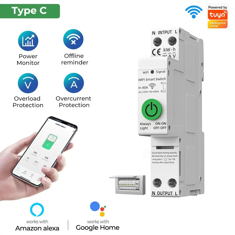 for Current Protections Intelligent Multifunctional Mobilephone Voltage Settable WiFi Control Voi with Protector Htovila Automatic APP Values Assistant Reclosing Compatible Meter