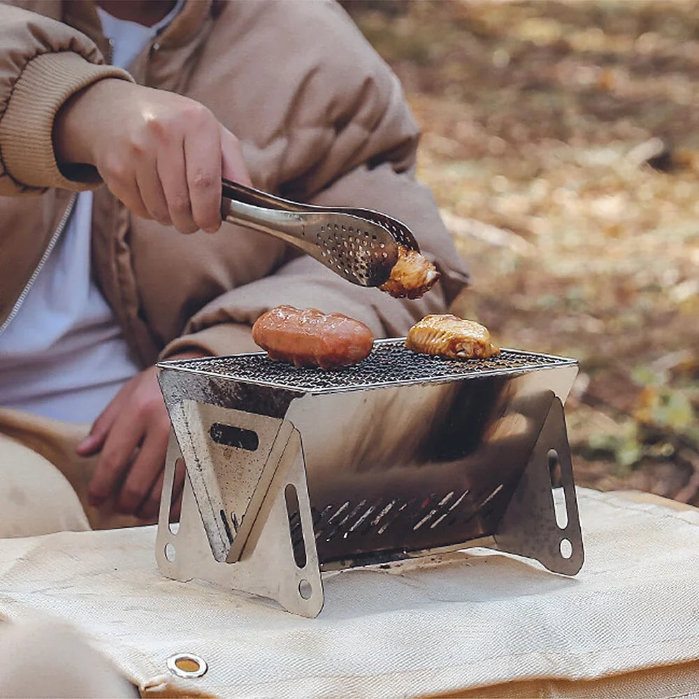 Steel Portable Cooking Burning Stove Stainless Grill Outdoor Plate Stove Wood Camping with Folding Backpacking
