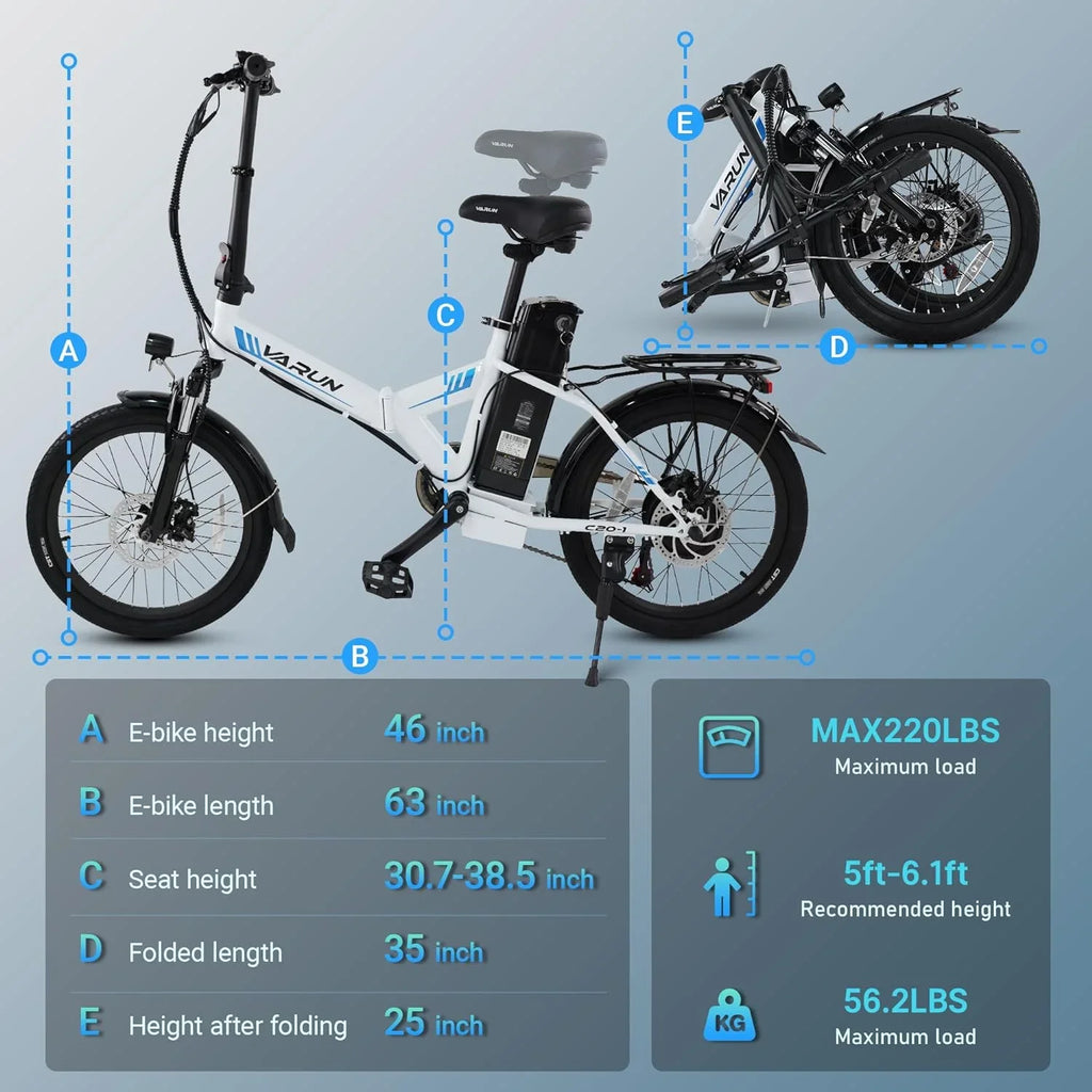 Electric Lithium Battery Stylish 500W Miles - 48V 20" Wheels, 40 Speed Bike VARUN Ebike Folding with and 20MPH Range for