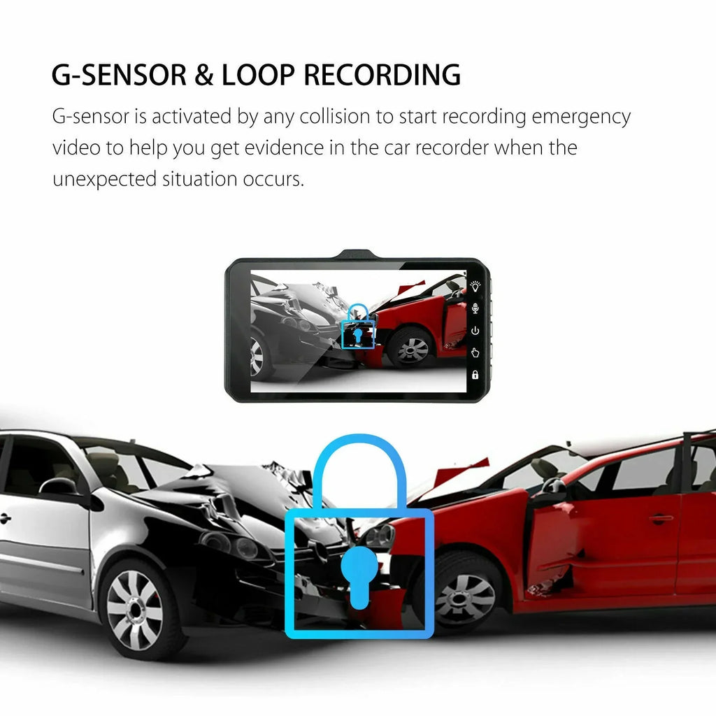 Dash Cam Car 4 Driving DVR Video Recorder LCD Dual Vehicle Lens 1080P Camera