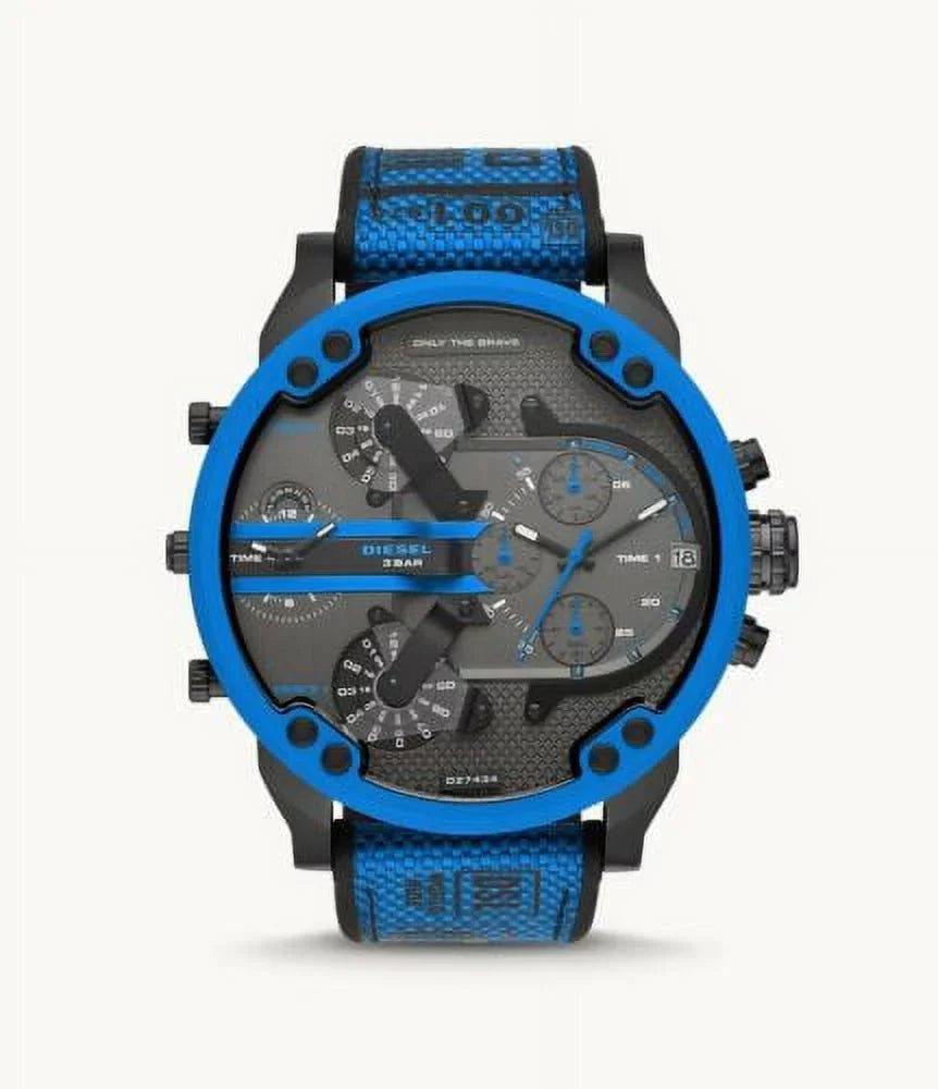 BLACK DADDY 2.0 BLUE 4 DZ7434 NEW CHRONOGRAPH WATCH DIESEL MEN'S NYLON TIME MR.