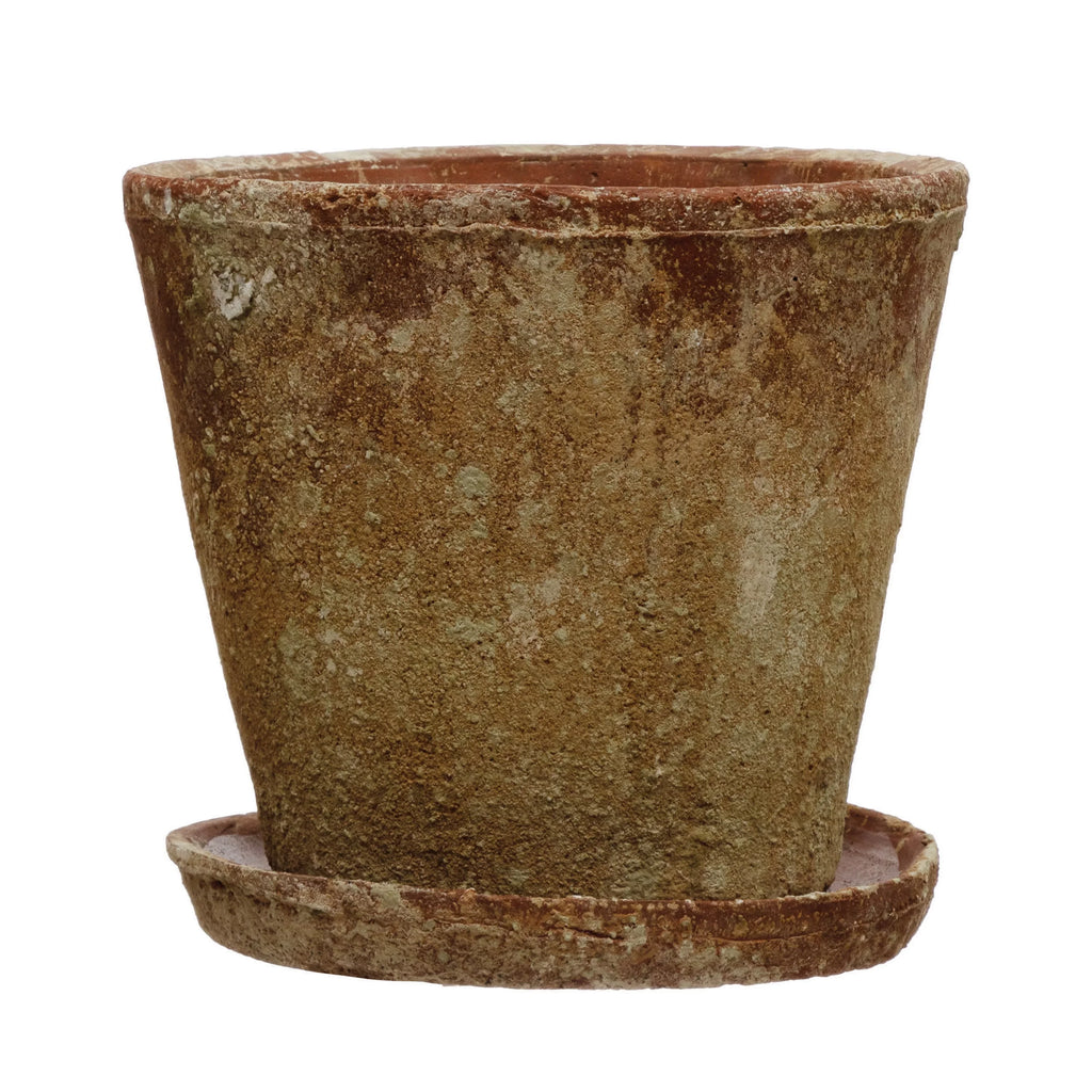 Pot) Distressed of Planter (Holds Co-Op with Terra-cotta 2 Set Cement Creative 8" Finish, Saucer,