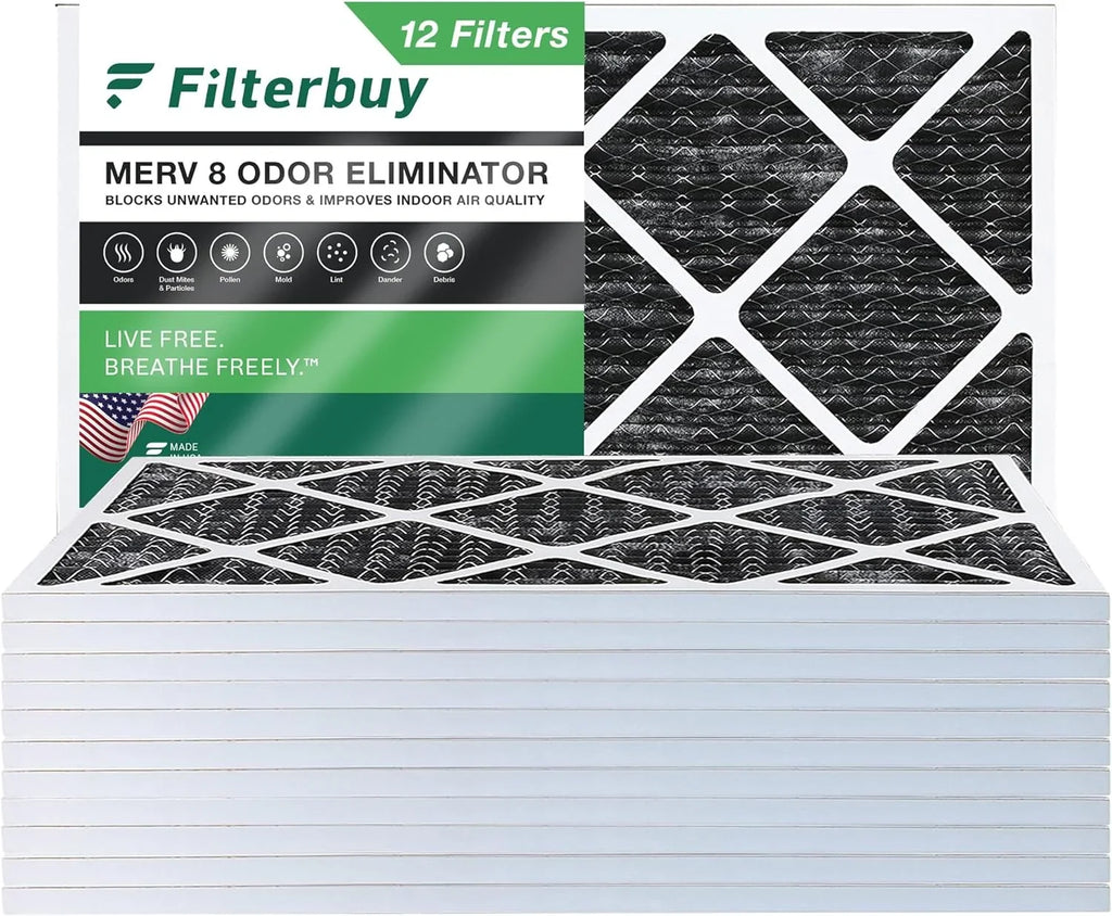 8 with AC Carbon Eliminator Odor Activated Furnace Filters MERV Filterbuy Air 12x25x1 (12-Pack) Pleated HVAC