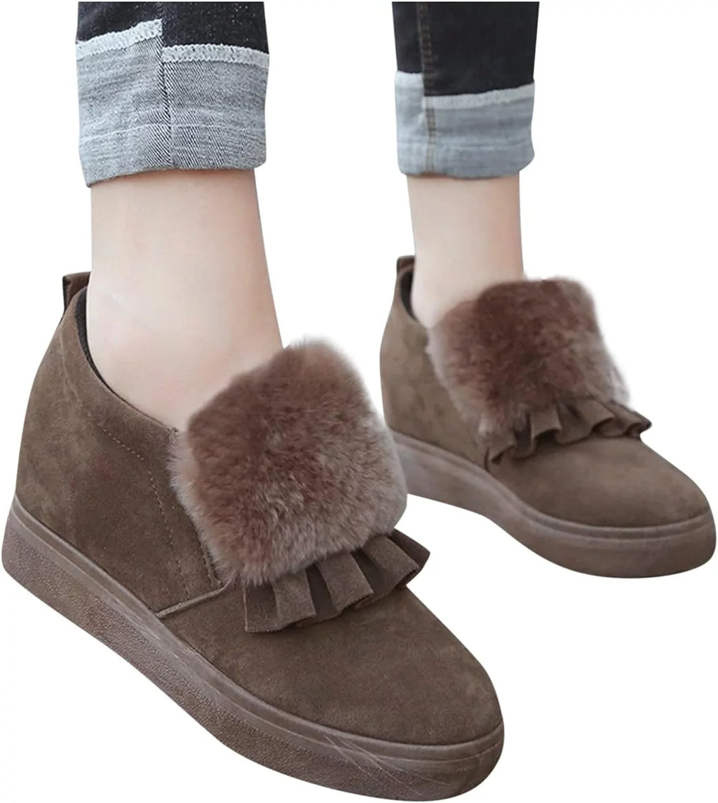 Shoes Winter Ankle Autumn Vintage Boots Furball Wedges Thicksoled Womens Embellished Boots Classic Fashion Cotton