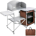 Table Kitchen with Camping, Portable Table Brown 2-Tier, BBQ, Bag for Table Outdoor Cook Camp SKYSHALO Party, Folding Color, Camping Zippered