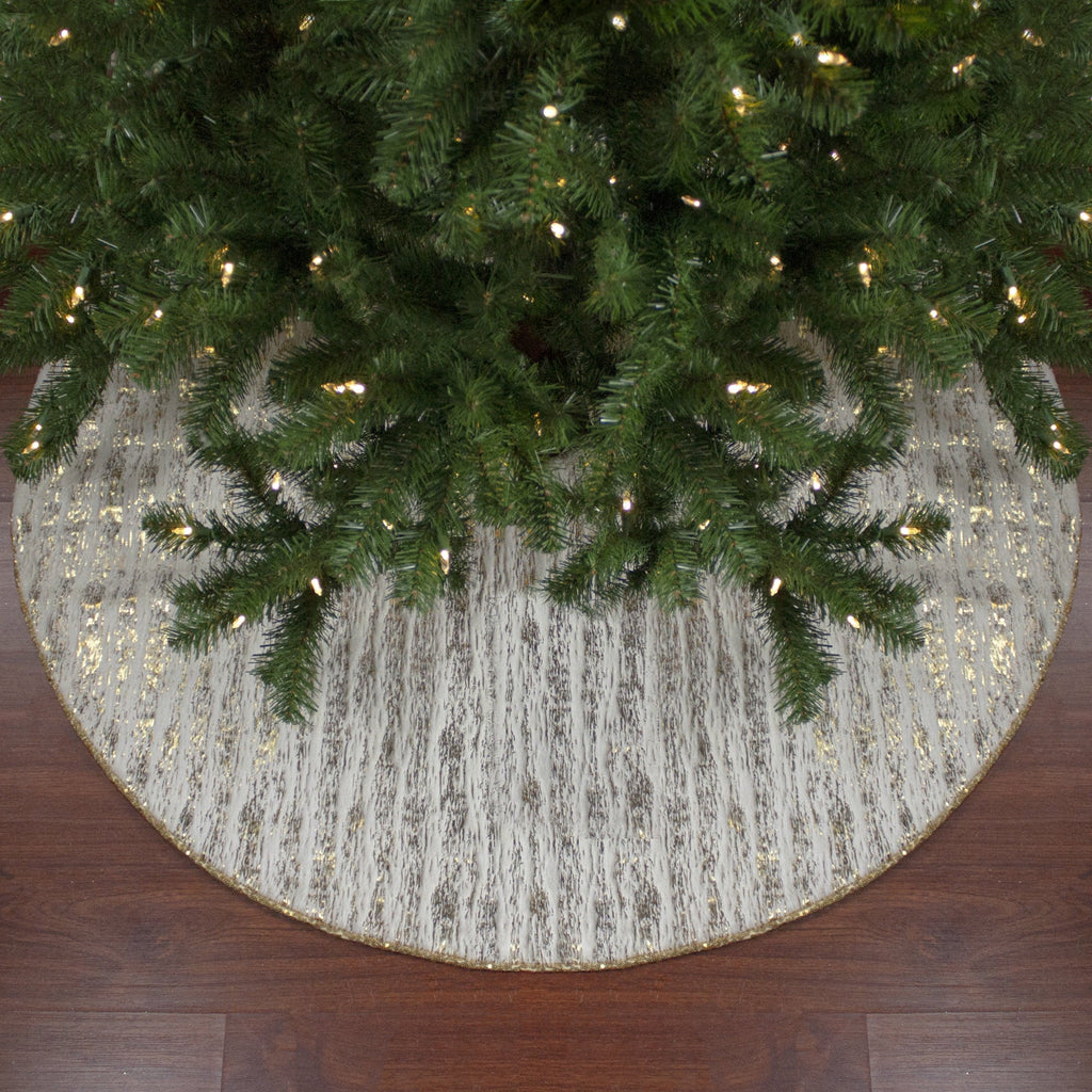 and Pattern Faux Fur Tree Christmas Cream Wood Skirt Grain and Gold 48" Northlight