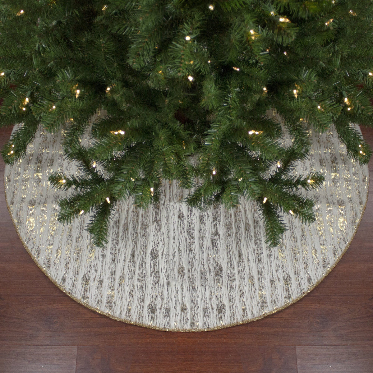 and Pattern Faux Fur Tree Christmas Cream Wood Skirt Grain and Gold 48" Northlight