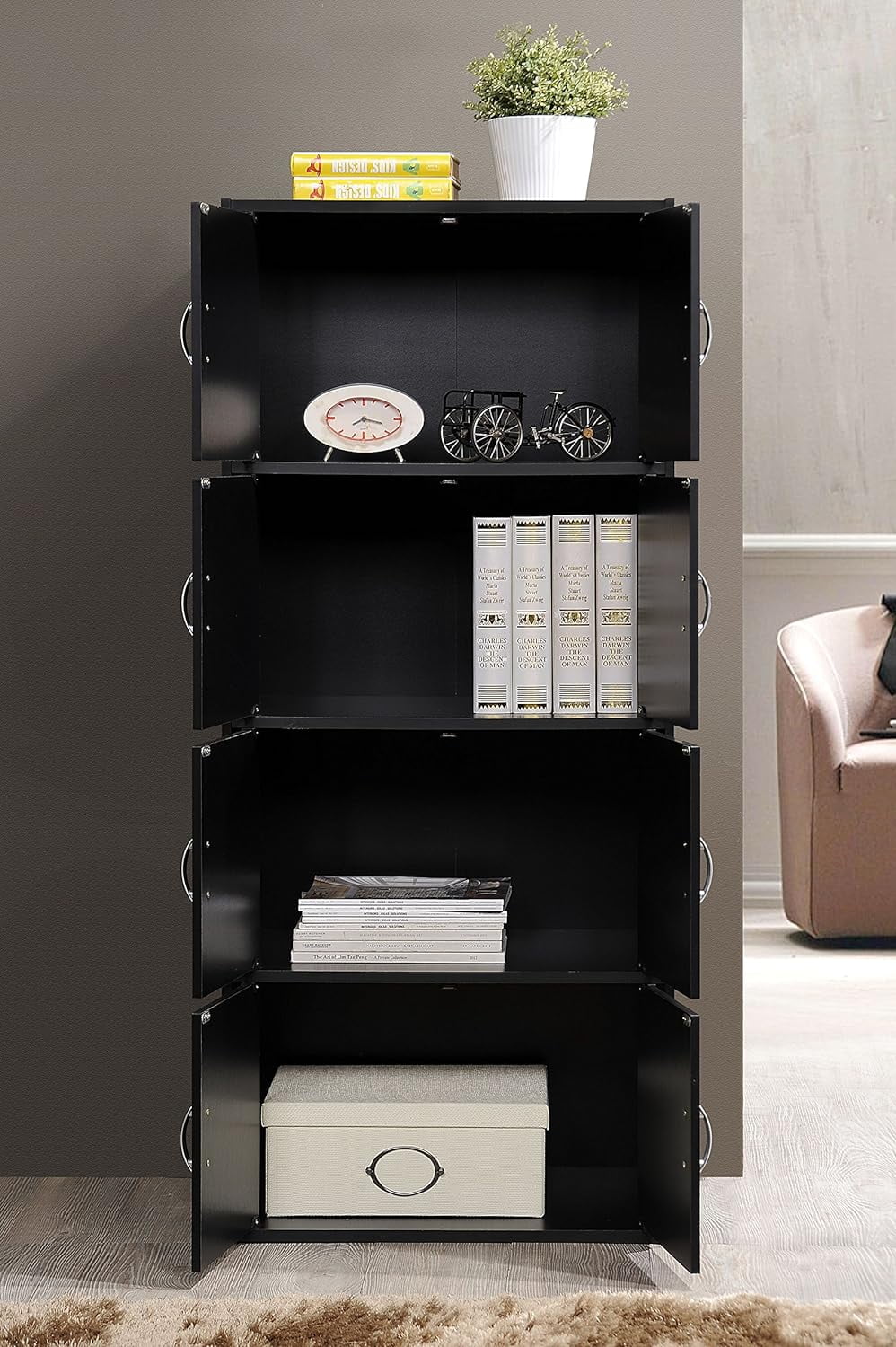 Duty Modern Multipurpose with Shelf Wooden Floor Mount Bookcase Storage 8 4 Black Heavy HID44 Hardware, Door Cabinet Installation