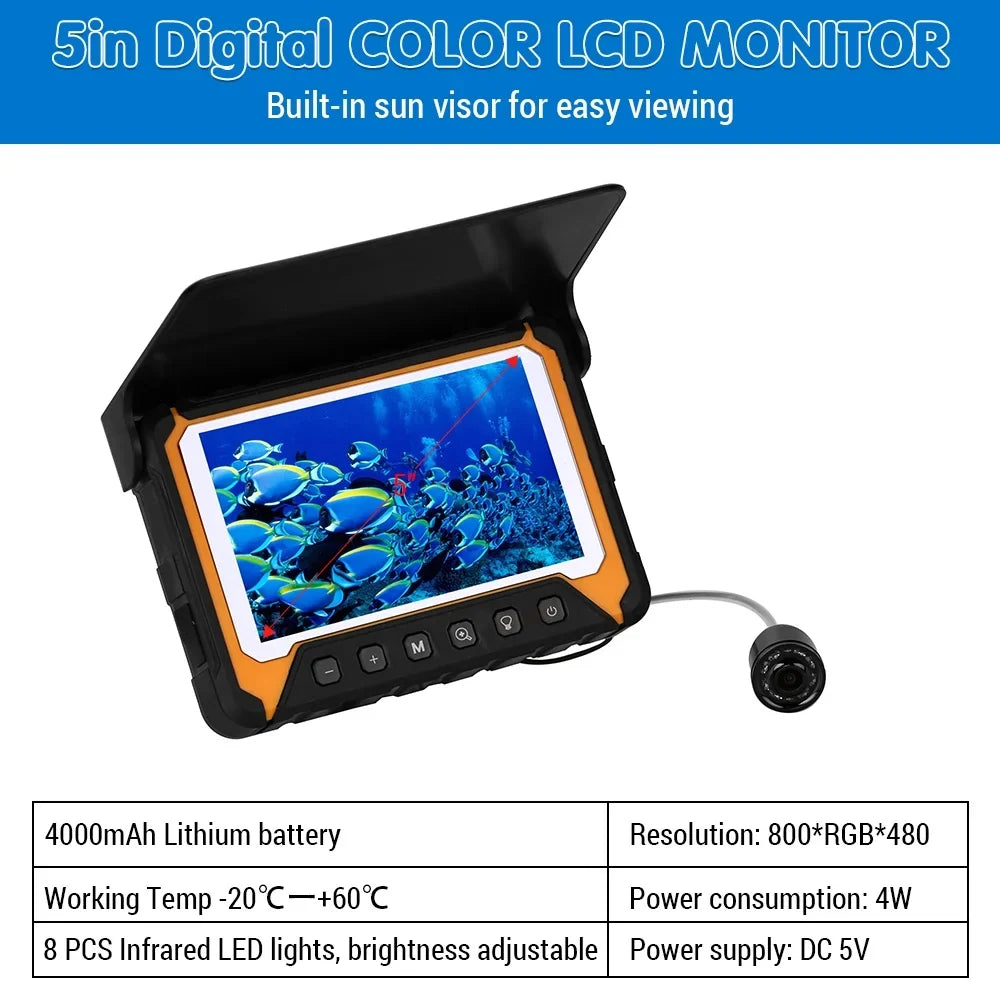 8 Camera River/Ice Pcs Pixels, Wide IR Night Fishing Angle, Suitable 500,000 LCD for , Vision Fishing 5in 120° Underwater