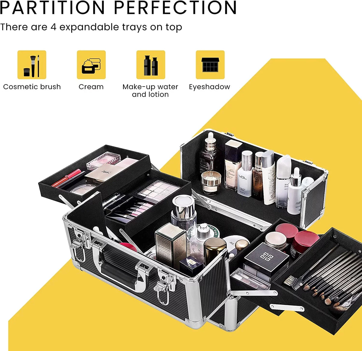 Makeup Straps Rolling Box Shoulder 1 2 Train Professional Case VIVOHOME in are Cosmetic Keys Aluminum not with Black(Cosmetic 4 Organizer Trolley included)