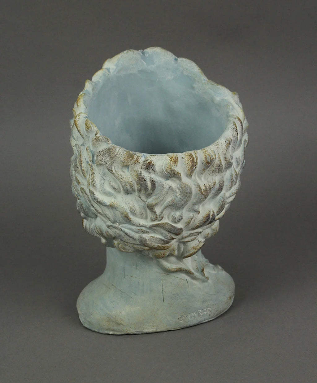 x, Warrior in x in Cement Planter 7.25 9.25 Bust Mayrich Gray 6.75 Greek in
