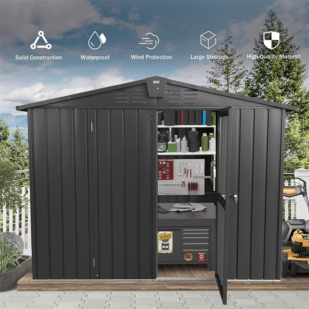 with Shed Capri Lawn, for 6.2' Black Lockable Galvanized Outdoor Cabinet Patio, Trash Door Metal Outdoor Garden Shed, for Can, Storage Steel 8.2'x Storage Bike, Backyard,