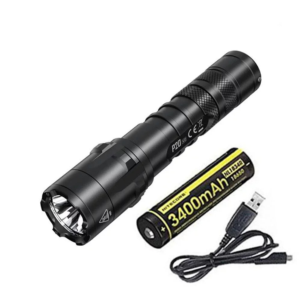 P20 - Combo: Flashlight V2 XP-L2 Tactical Lumens LED Battery 1100 V6 w/NL1834R Cord Eco-Sensa +Free - Nitecore CREE USB