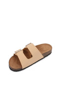 Slider Cushioned Cork Apricot/ Double Strap Women 6) Sandal Footbed Leather (PU PU Soft