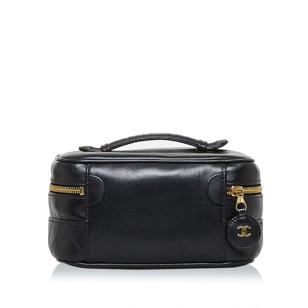 Bag Pre-Owned Ladies CHANEL (Fair) Lambskin Bicolore Cocomark Vanity Black Handbag Chanel