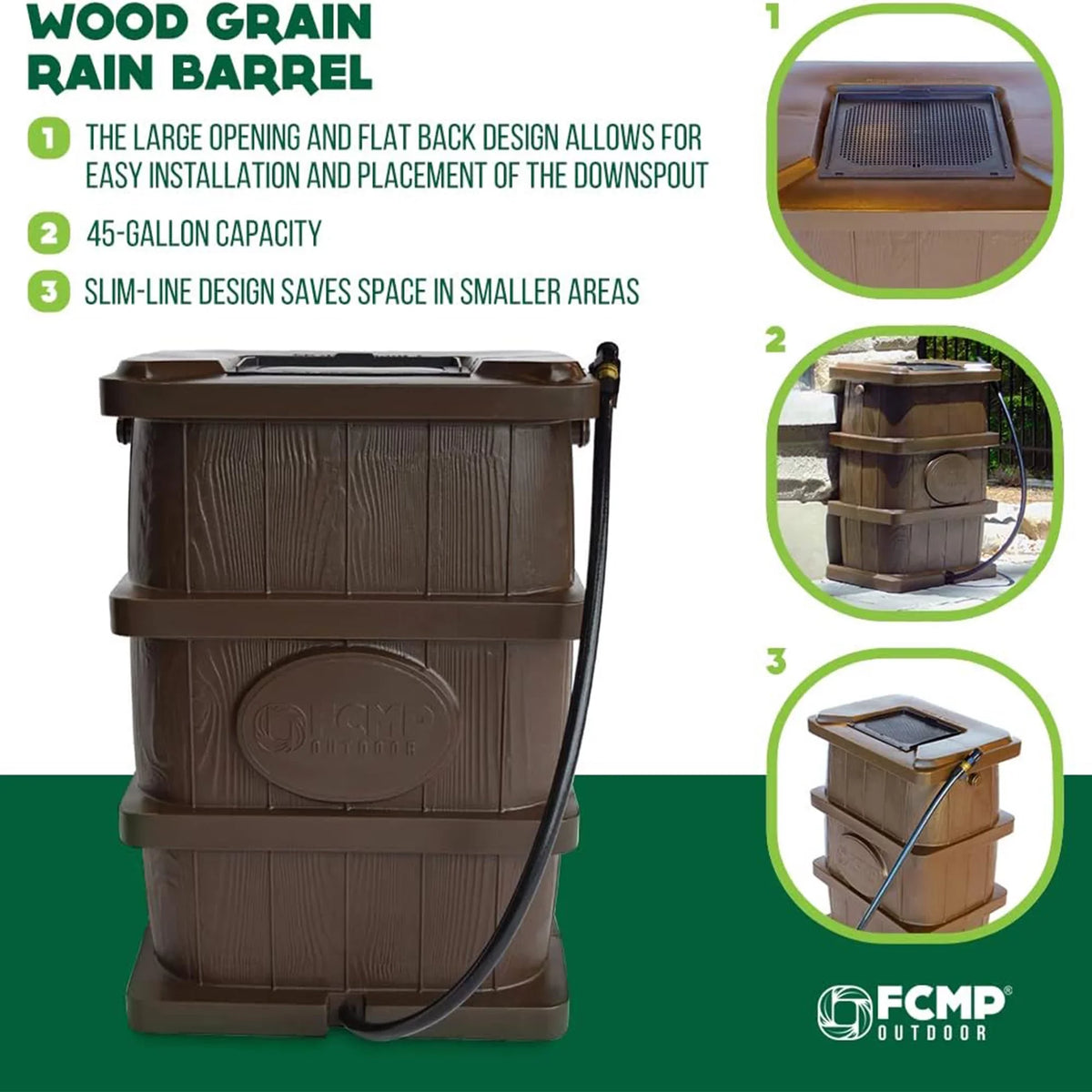 Rain Wood Home FCMP Grain Outdoor Barrel Outdoor Catcher WG4000-GRY Water