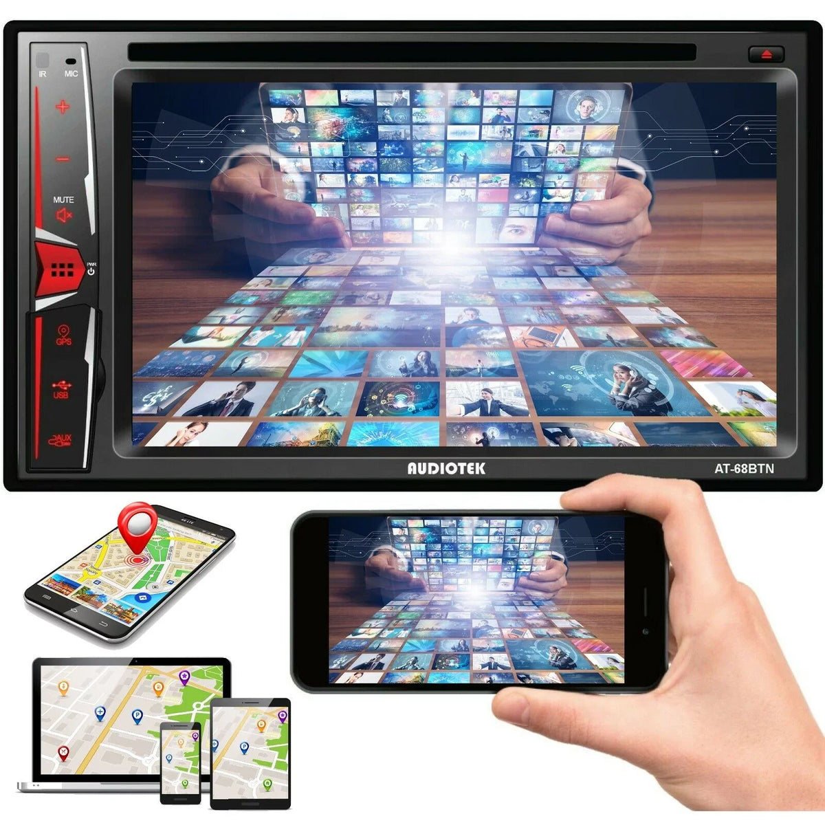 AT-68BTN Radio Touch Link+ Rear Mirror Camera License 6.2" Screen Bundle Plate Audiotek