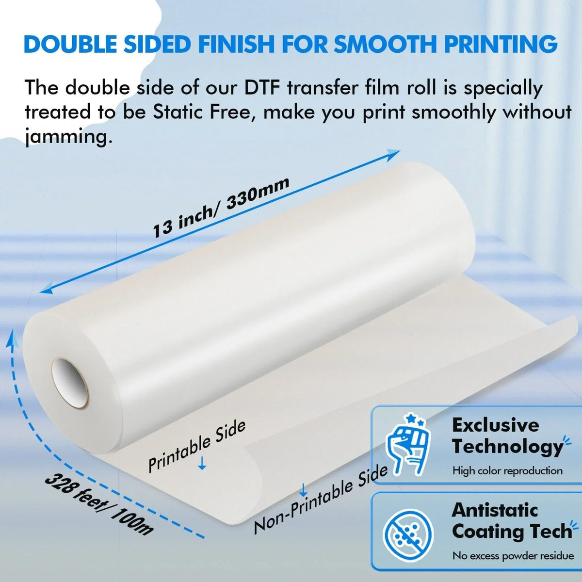 Film DTF in FT for DTF Roll Roll Paper Transfer 13 328 DTF Transfer, 13"x328' Sublimation A-SUB Film Heat X DTF