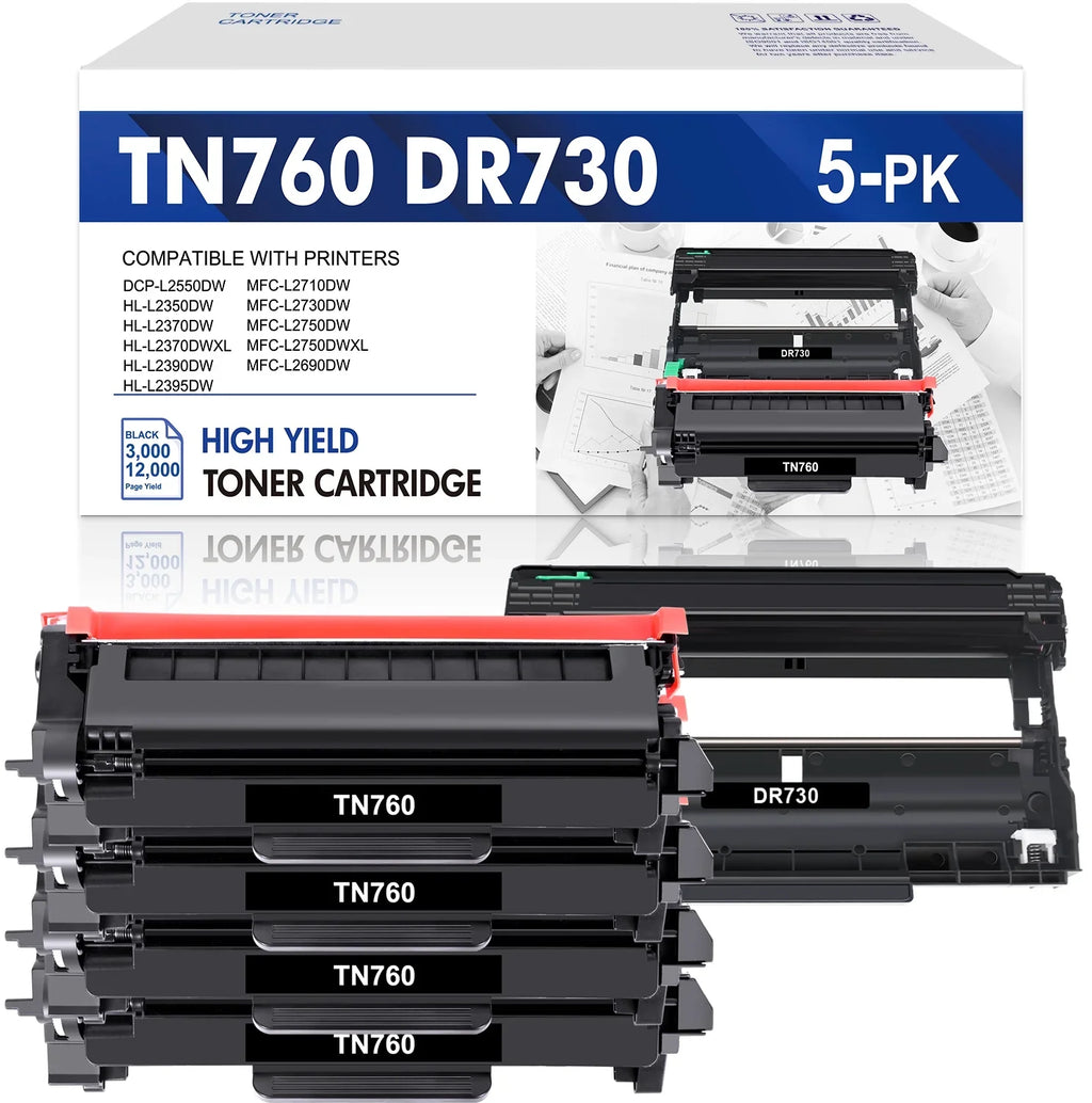 Unit TN760 DCP-L2550DW Printer Unit Set Toner Yield (4x Cartridge and 1x Toner, DR730 High HL-L2350DW Drum DR730 MFC-L2710DW Drum ) MFC-L2690DW Brother for TN760 Compatible