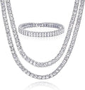 pc Tennis Silver 16" Hip Plated Set Chain Double Row Luxury 18" + 2 Hop 3 Bracelet 8" and