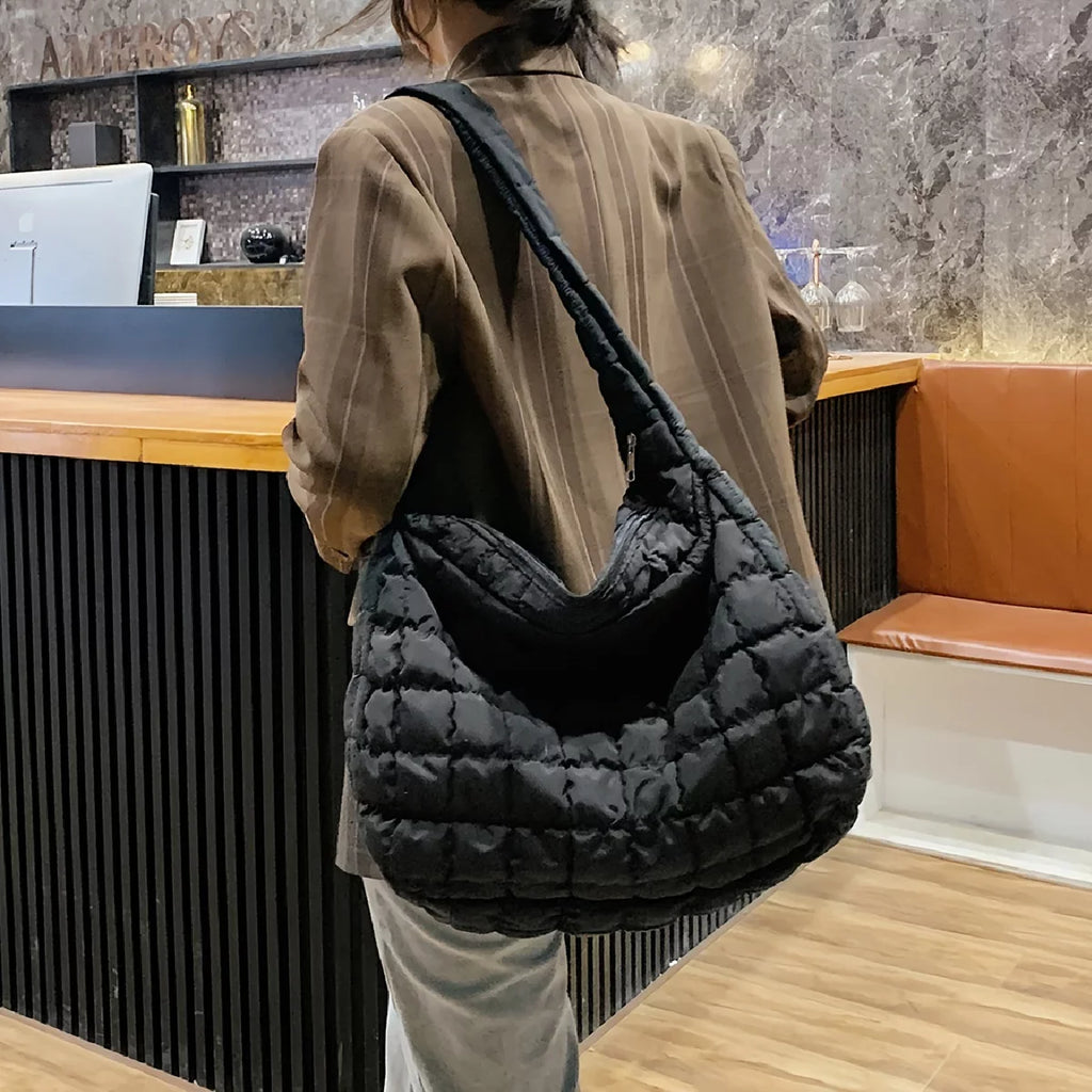 For Crossbody Capacity Argyle Shoulder Junior Hobo Work Large Cotton Quilted Tote Filled Bag Tote, Padded Quilted Bag,
