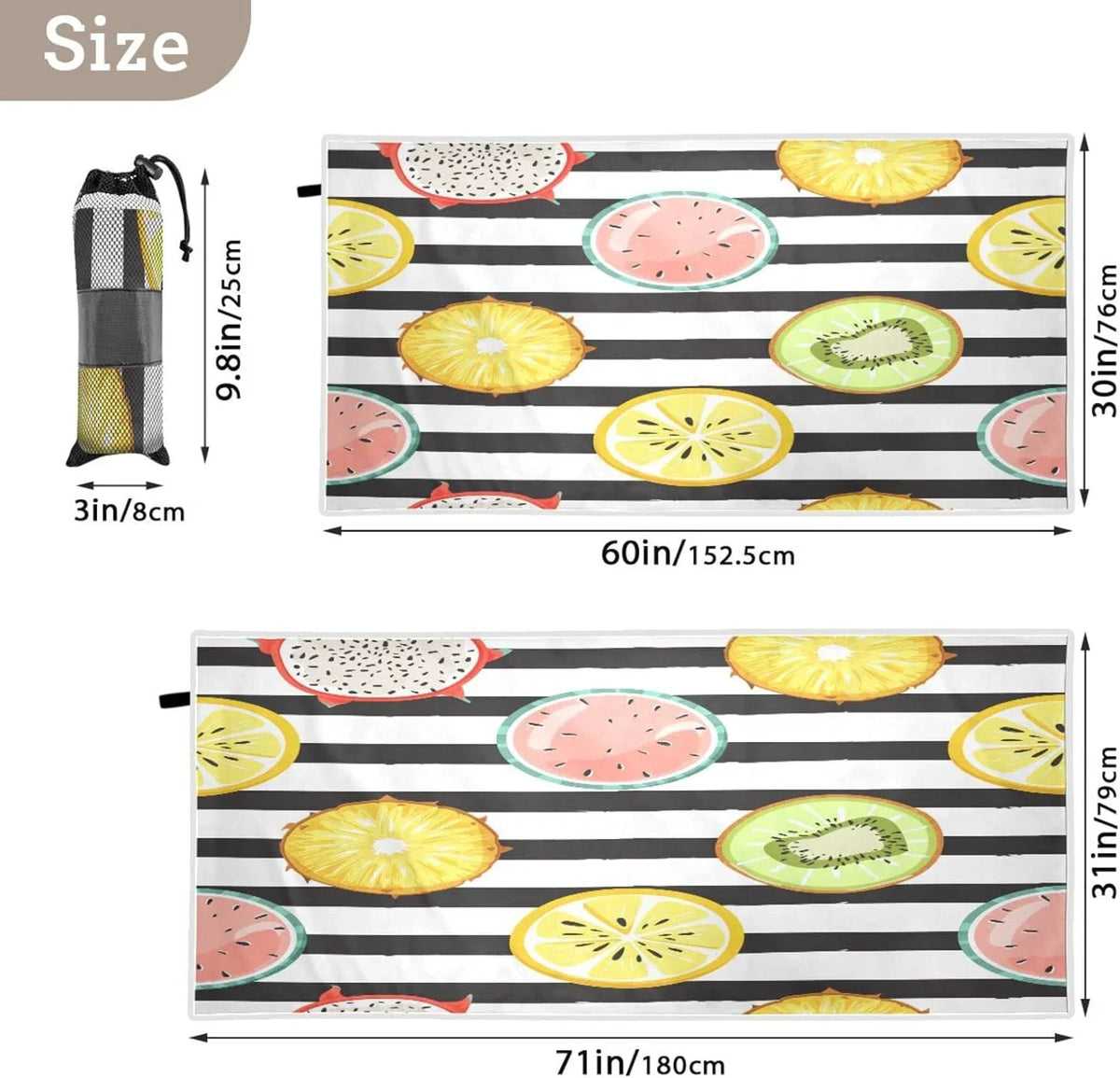 Thin Pool Blanket, Towel, Swim Oversized Bath Yoga Towel Microfiber Shower Beach 30”X60” Bestwell Towel Free Sand Lightweight Tropical Dry Quick Multipurpose Fruit Slice Towel