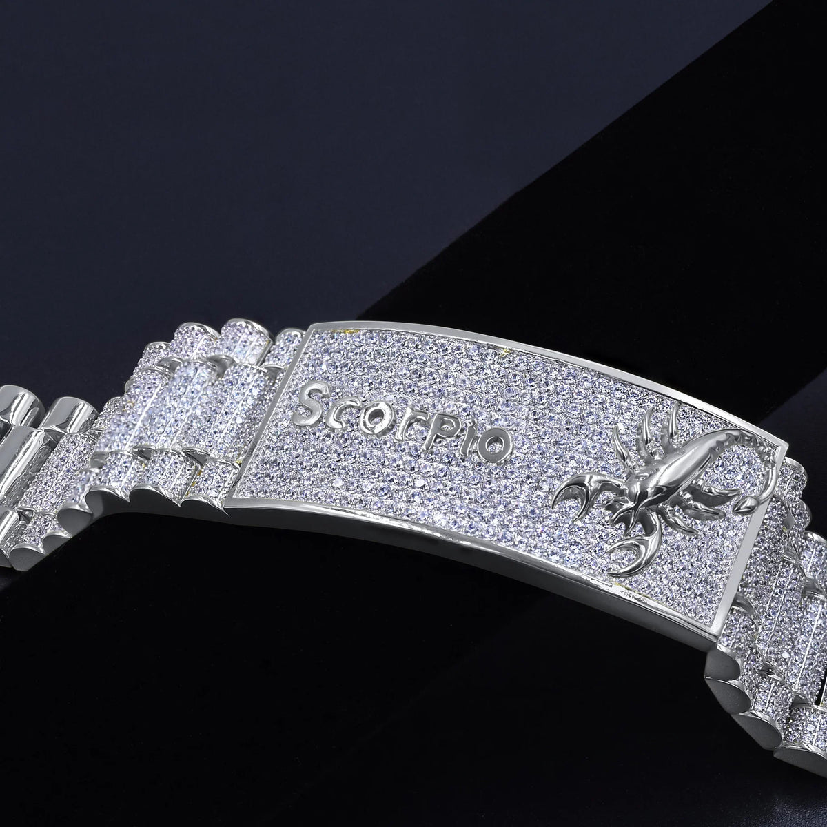 Finish Link White Mens Simulated 14K Diamonds Bracelet Sign Scorpio 8.5'' Gold Zodiac