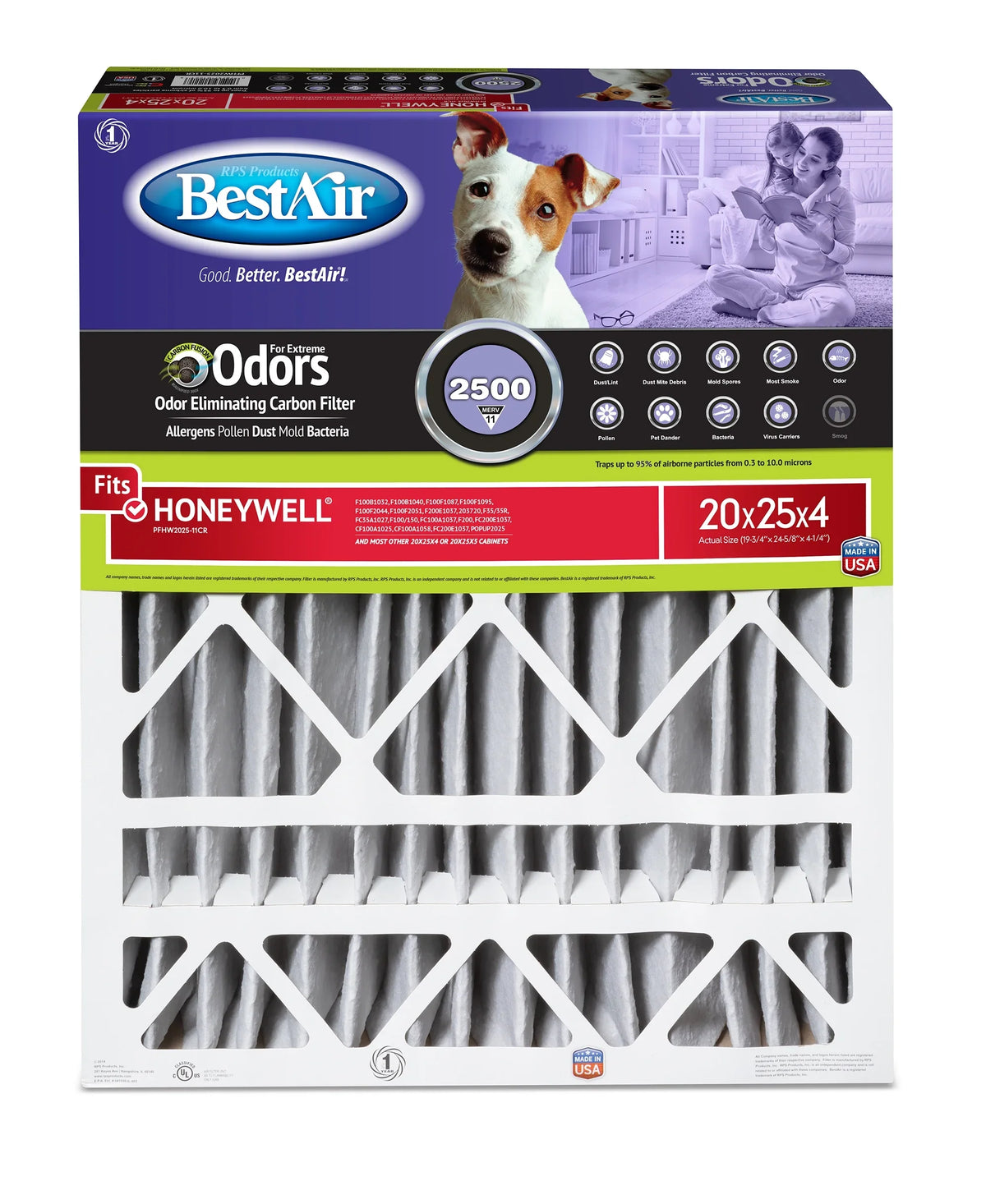 Series Carbon BestAir Filter 2500 11 PFHW2025-11CR Infused Honeywell MERV Pet 20x25x4
