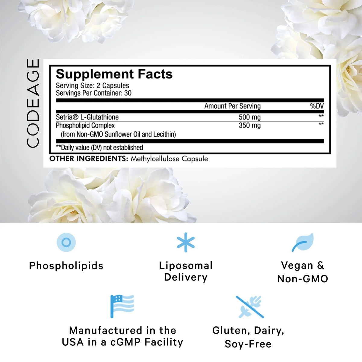 Glutathione, Non-GMO, 60 Codeage Liposomal ct Complex, L Phospholipid Capsules, Setria® Vegan, Glutathione