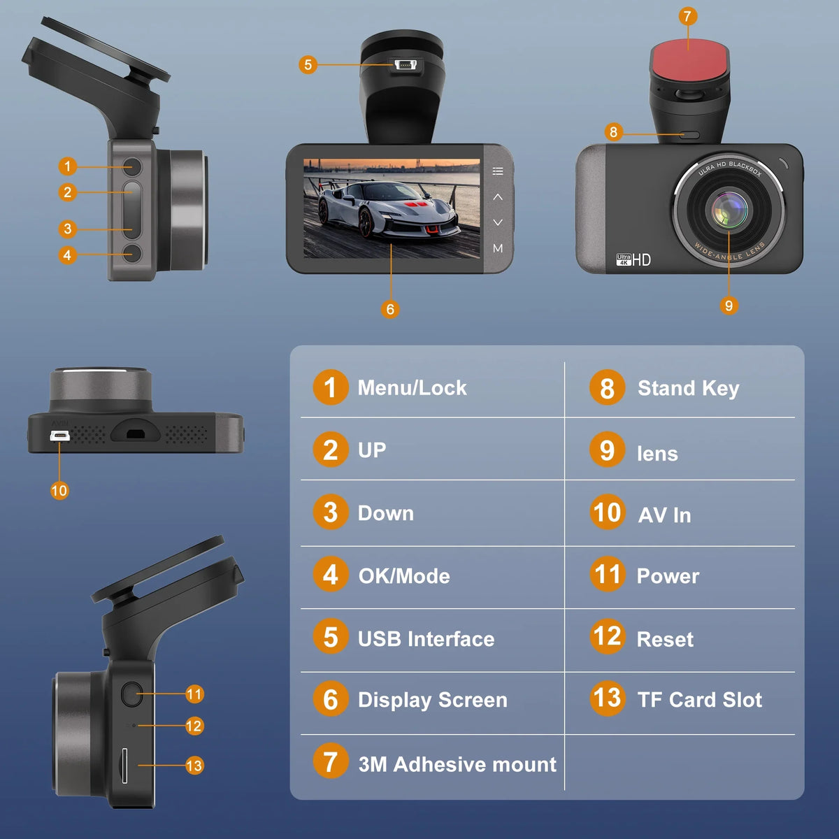 with and Loop WiFi For 3'' and Night GCZ 4K IPS 24H Dashcam HD Touchscreen GPS, Dash Rear Vision, with G-Sensor, Front Full Cam and and Parking Recording Mode Car